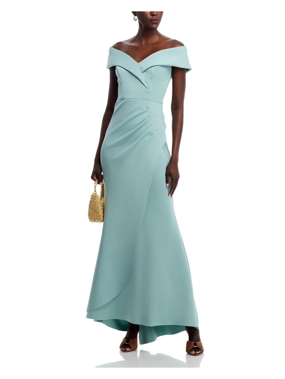 295$ AQUA Off The Shoulder Scuba Dress High Low Crossover Hem Size 6 Green